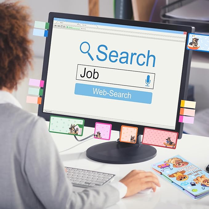 B1ykin Sticky Notes Set - Cartoon Theme Cute Self-Stick Notes Pad Teacher Appreciation Gifts， Self-Adhesive Writing Memo Pages Sticky to Do Notepad for Kids Employee School Office (German Shepherd)