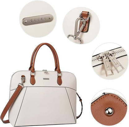 CLUCI Leather Briefcase for Women 15.6 Inch Laptop Business Vintage Slim Ladies Shoulder Bag
