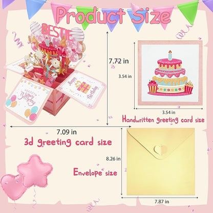 Asmallgf Happy Birthday Popup Card for Bestie, Gifts for Long Distance Best Friend for Women Girl, Cool Gifts for Female Friend, Work Bestie Gifts Cards