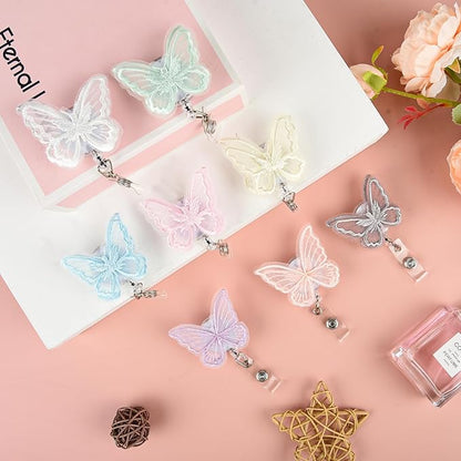 NACHLYNN 8 Pcs Butterfly Felt Retractable Badge Reels Cute Felt Nurse Badge Reel Holders Name ID Accessories with Retractable Cord for Teacher Student Nurses Gifts