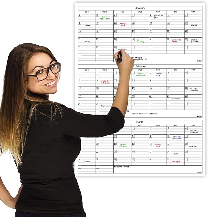 Dry Erase Laminated 3 Months Jumbo Calendar 36"x48"