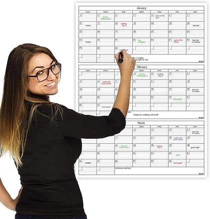 Dry Erase Laminated 3 Months Jumbo Calendar 36"x48"