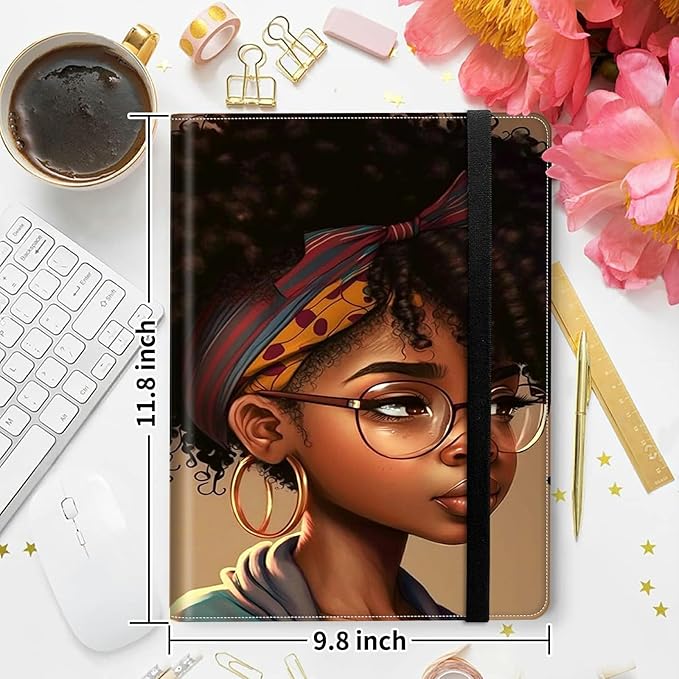 Padfolio Folder with Clipboard,Portfolios Organizer Clipboards with Storage Clipboard Writing Pad PU Leather Conference Document Organizer with Business Card Holder,African Black Woman