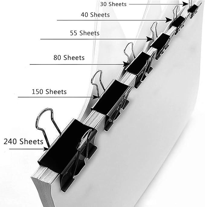 SANNIX 110 PCS Binder Clips Assorted Sizes, X Large, Large, Medium, Small, Mini and Micro, Binder Clips Paper Clamps for Office Home School