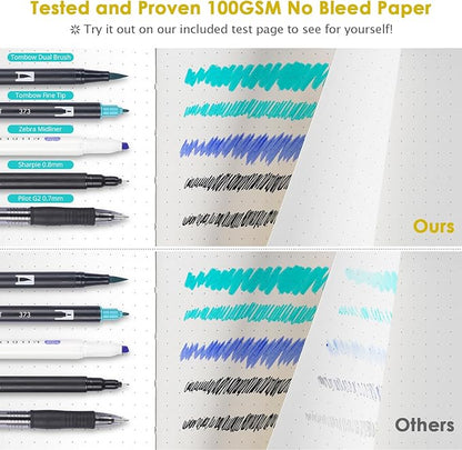 Bullet Dotted Journal Notebook, 312 Numbered Pages A5 Hardcover Leather Journal, 100gsm No Bleed Paper Dot Grid Notebook with Index Pages, Dot Journal for Women Men, 5.75" x 8.38", Yellow