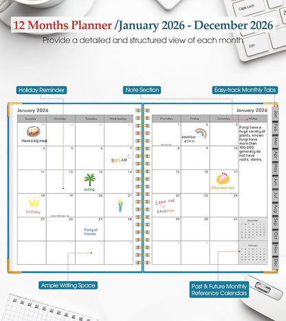 2026 Planner, Weekly and Monthly Calendar Planner from January 2026 - December 2026, 8.5" x 11" Hardcover Leather Hourly Appointment Book with Tabs, Spiral Daily Planners for College School Work Home, Sky Blue