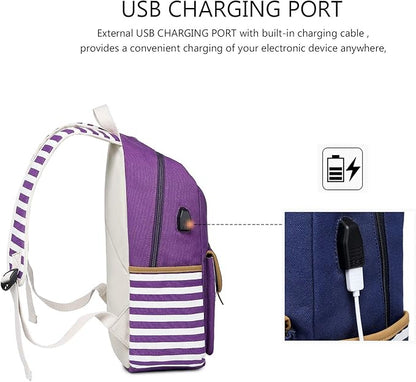 Goldwheat Girls Backpack Canvas Schoolbag Bookbag Laptop Bag Rucksack with USB Charging Port