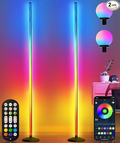 2PCS Corner Floor Lamp,70" Smart RGBW LED Corner Lamp with Glow Ball Light,16 Million Colors Changing Corner Lamp with Remote and App Control,Music Sync&Timing Smart Floor Lamp for Living Room