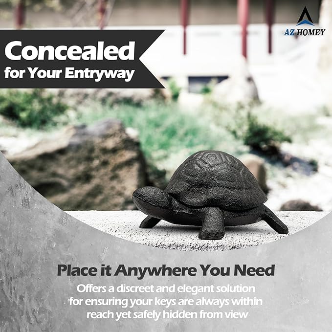 Cast Iron Turtle Key Hider - Outdoor Hidden Key Holder, Decorative Garden Statue, Secret Hiding Spot for Spare Keys, Discreet and Durable Hide-a-Key Solution, Ideal for Home, Yard, and Patio
