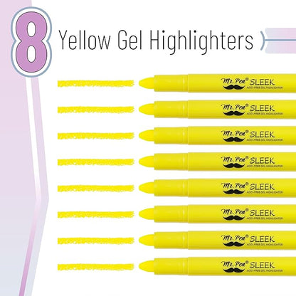 Mr. Pen- No Bleed Gel Bible Highlighters, Yellow, Pack of 8, Fluorescent Gel Highlighters