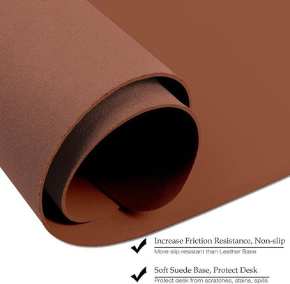 Boutilon Leather Desk Pad 35"x 17" Non-Slip Mouse Pad,Office Desk Mat,Waterprooft PU Leather Desk Blotter,Desk Pad Protector,Desk Writing Pad for Home Office Decor (L-Brown,35"x 17")