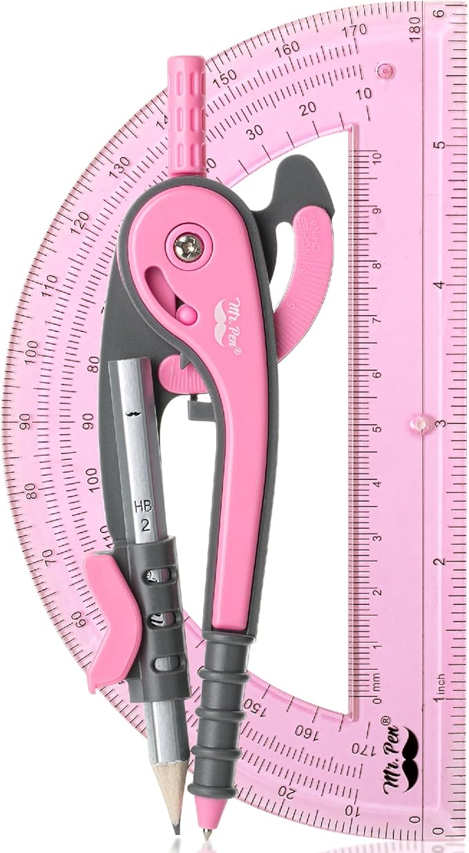 Mr. Pen- Compass and Protractor Set, Rogue Pink, Compass Geometry Tool, Protractor and Compass Set, Compass Drawing Tool, Drawing Compass, Geometry Compass, Math Compass for Geometry
