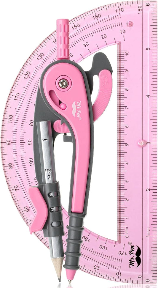 Mr. Pen- Compass and Protractor Set, Rogue Pink, Compass Geometry Tool, Protractor and Compass Set, Compass Drawing Tool, Drawing Compass, Geometry Compass, Math Compass for Geometry