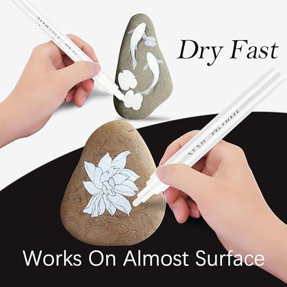 SFAIH White Paint Markers Paint Pens - 8 Pack Acrylic Permanent Marker for Rock Painting, Wood, Metal, Fabric, Plastic, Canvas, Glass, Ceramic, Art Projects, 2-3MM Medium Tip & 0.7mm Extra Fine Tip