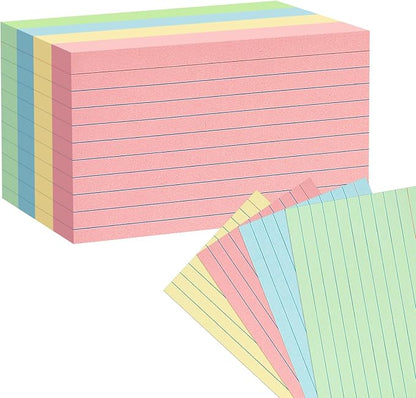 Colored Index Cards 5x8 100Pcs, Goefun Ruled Flashcards, 4 Color Notecards for Studying, Recipes, Memo Cards, Office Supply, DIY, Presentation