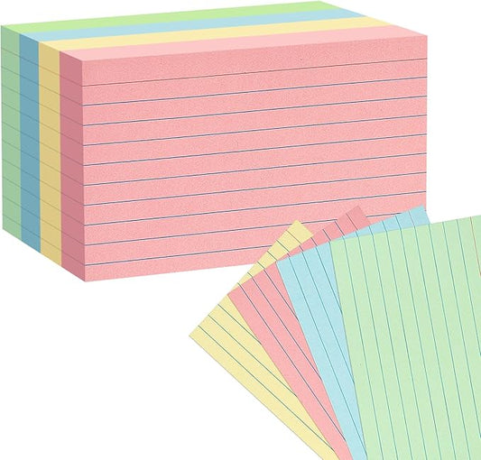 Colored Index Cards 5x8 100Pcs, Goefun Ruled Flashcards, 4 Color Notecards for Studying, Recipes, Memo Cards, Office Supply, DIY, Presentation