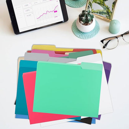 File Folders,18 Pack Two-Tone Colored File Folders Letter Size,Green Folders for School Office Supplies Documents Organization - 1/3-Cut Tabs