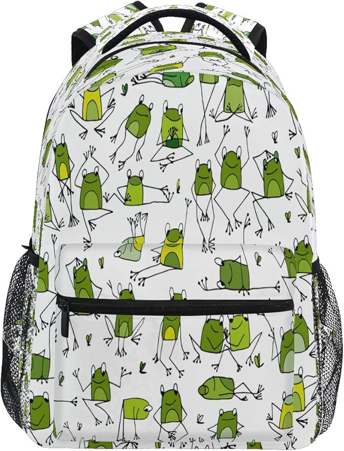 Blueangle Funny Frogs Pattern Print Travel Backpack for School Water Resistant Bookbag
