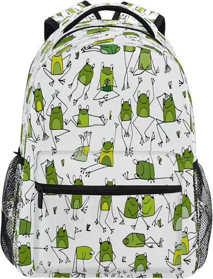 Blueangle Funny Frogs Pattern Print Travel Backpack for School Water Resistant Bookbag