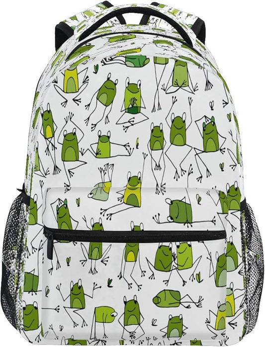 Blueangle Funny Frogs Pattern Print Travel Backpack for School Water Resistant Bookbag