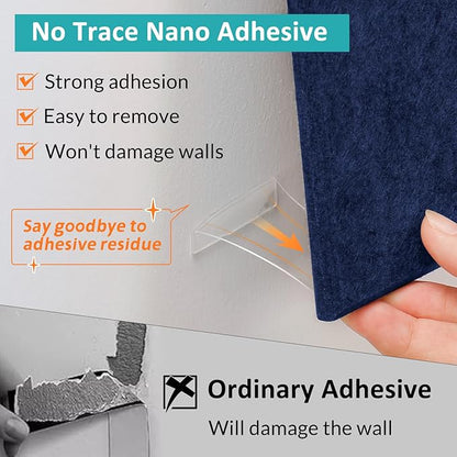 Large Cork Board Alternative - 48" x 36" Bulletin Board for Office - 12 Pack Felt Wall Tiles with Safe Removable Adhesive Tabs - Corkboard for Home & School Walls Decor - Navy Blue