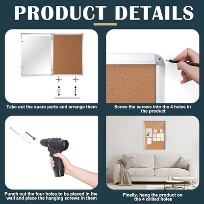 2 Pieces Enclosed Bulletin Board 26 x 20 Inch Lockable Notice Board Case Aluminum Framed Waterproof Noticeboards Cabinet with Mounting Screws for Office School Classroom Wall Display