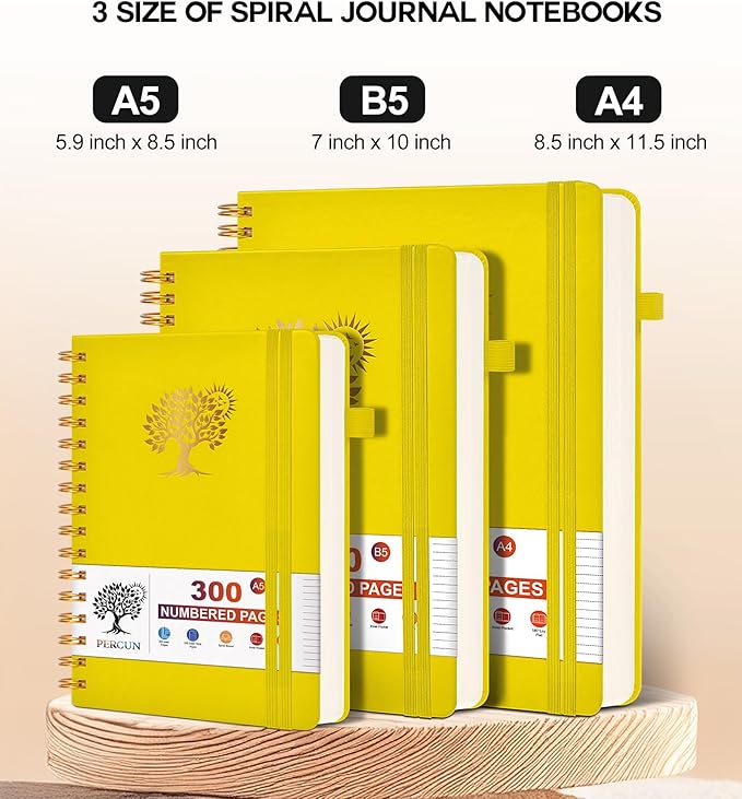 Large Spiral Notebook Journal for Women Men - 300 Numbered Lined Pages, College Ruled,B5 Hardcover Spiral Bound Notebook for School, Work, Note Taking, Writing, Leather Spiral Journal 7"x10"