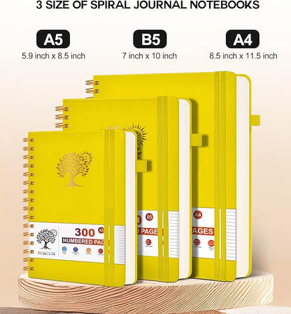 Large Spiral Notebook Journal for Women Men - 300 Numbered Lined Pages, College Ruled,B5 Hardcover Spiral Bound Notebook for School, Work, Note Taking, Writing, Leather Spiral Journal 7"x10"