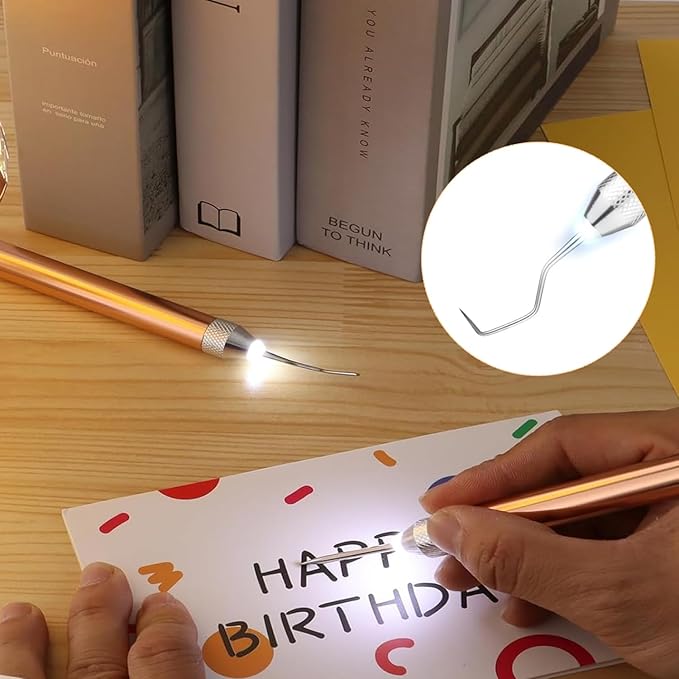 3PCS LED Weeding Tools for Vinyl with Light with Pin and Hook Lighted Pin Pen Weeding Tool for for Removing Iron on Tiny Vinyl Paper Silhouette Cutting Machines Supply (Rose Gold)