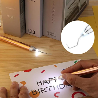 3PCS LED Weeding Tools for Vinyl with Light with Pin and Hook Lighted Pin Pen Weeding Tool for for Removing Iron on Tiny Vinyl Paper Silhouette Cutting Machines Supply (Rose Gold)