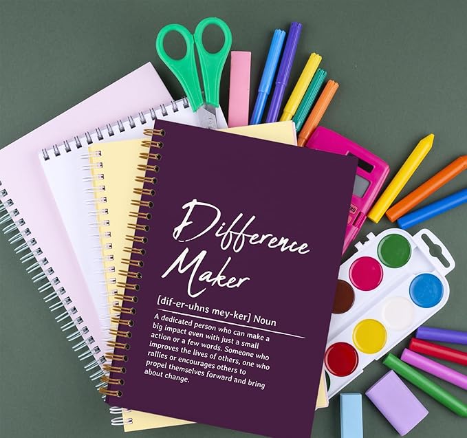 OXW Difference Maker Appreciation Gift, Meeting Notebook for Work, Thank You Gifts for Leader Mentor Manager Boss, Office Supplies Social Worker Notebook, Purple Hardcover Spiral Notebook 5.5 x 8.3