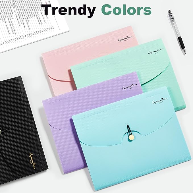 Sooez 7 Pocket Expanding File Folder, Premium Accordion File Organizer, Letter Size Folders for Documents, Sleek Filing Folders with Bungee Closure, Portable Folders for School Office Supplies, Pink