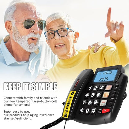 Landline Phones for Home, Big Button Phone for Seniors, House Corded Phones with Speaker and LCD Display, One Touch Speed Dialing, Volume Adjustable, Caller ID Light, Hands-Free Function