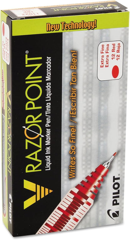 Pilot V Razor Point Liquid Ink Markers, Extra Fine Point, Red Ink, 12-Pack (11022)