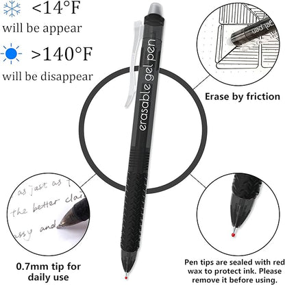 Vanstek 18 Black Retractable Erasable Gel Pens Clicker, Fine Point(0.7), Make Mistakes Disappear, Premium Comfort Grip, Black Ink for Planners, Note Taking and Crossword Puzzles