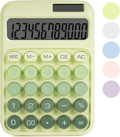 Mechanical Switch Calculator with Big Buttons, Calculators Desktop, 12 Digits, Solar Battery Power, Desk Calculator, Large LCD Display, Cute Green Calculator for Teachers Students Basic Office