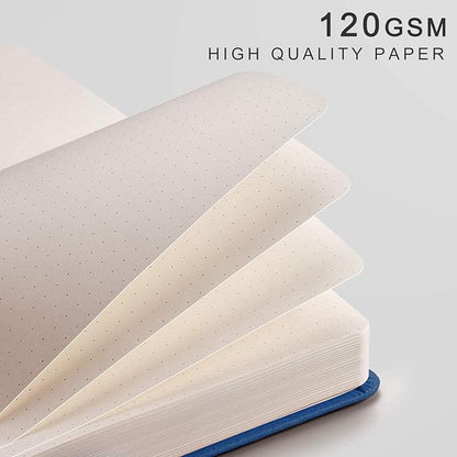 EMSHOI Dotted Journal - 256 Pages Bullet Dotted Notebook, 120gsm Thick Paper Dot Grid Notebook, A5 Hardcover Leather Journal with Stencils, 16 Perforated Pages, Pen Loop, Inner Pocket, 5.75" x 8.38"