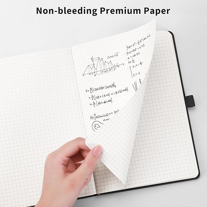 RETTACY Graph Paper Notebook, A5 Grid Notebook Journal with 192 Pages, 5.7'' × 8.3'', Medium Size, Leather Hardcover, 100 GSM Thick Paper, for Students, Homework, Math, Engineering (Purple)