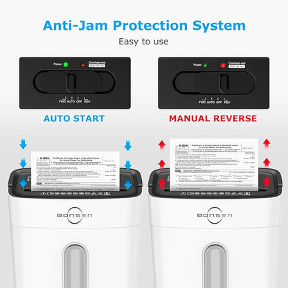 BONSEN White Paper Shredder for Home Office, 8-Sheet Cross-Cut Paper and Credit Card Small Office Shredders, High Security Level P-4 Ultra Quiet Shredder with 4 Gallons Wastebasket (S3101-W)