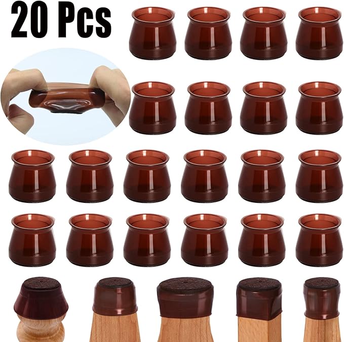BUMACO Chair Leg Floor Protectors Chair Leg Protectors for Hardwood Floors Silicone Pads Covers to Protect Floors (Brown-20 Pcs, Universal L (1.3"-2")