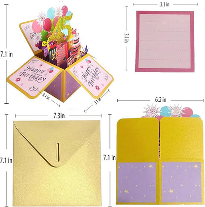 Asmallgf 45th Birthday Pop Up Card Idea, Printed on Recyclable 300gsm Linen Cardstock, Size 3.1x3.1x7.1 Inches, Includes Envelope and Note