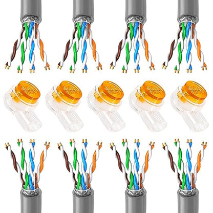 200pcs K1 Telephone Wire Splice Connector Waterproof UY Gel Filled Wire Button Connector Orange Clear Phone Splice Network Cable Terminals