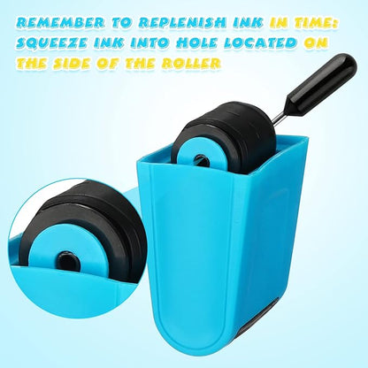 Sherr 2 Handwriting Line Stamp Roller Dashed Handwriting Lines Practice Roller Stamp for Kids, Teachers Kindergarten Education Classroom Back to School Need(2.72 x 2.44 x 1.54 Inch,Yellow, Blue)