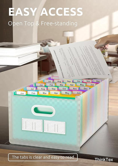ThinkTex 26 Pockets Accordion File Organizer, Upright & Open Top, A-Z Colorful Tabs, Larger Capacity Expanding File Folder, Letter/A4 Size for School, Home and Office - Green