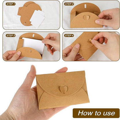 25PCS Mini Envelopes with 25 Blank Cards 4.1 x 2.8 inch Gift Card Holders Cute Tiny Envelopes with Heart Clasp for Gift Cards, Wedding Party Favors, Greeting Cards Mailing, Business Cards