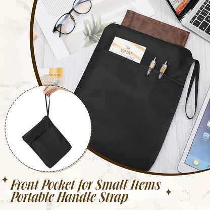 Aliceset 3 Pcs Book Lovers Gifts Book Sleeves with Zipper 11.8 x 9 inch Travel Book Covers Protector Pouch Bag with Pocket Handle Strap for Hardcover Paperback Washable (Black, Dark Brown, Dark Gray)