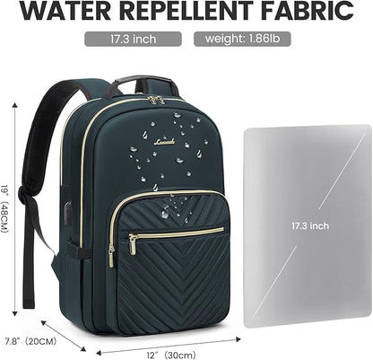 LOVEVOOK Laptop Backpack for Women 17.3 inch,Cute Womens Travel Backpack Purse,Professional Laptop Computer Bag,Waterproof Work Business College Teacher Bags Carry on Backpack with USB Port,Blue-green