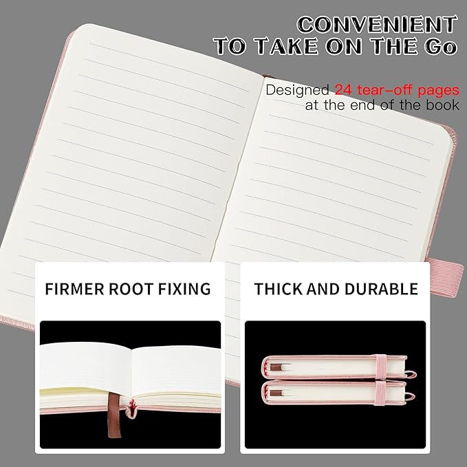 Animusphere 2Pack Pocket Notebook Small Notebook Journal Notebook 4 inches x 5.7 inches 200 Pages Leather Cover With Pen Holder Page Marker Ribbons (Rose Gold)