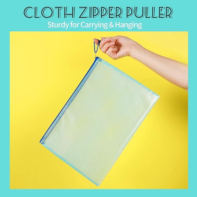 LEOBRO Mesh Zipper Pouch Bags, 13.2"x 9.2" Zipper Pouch, 4 pcs Mesh Bags with Zipper, Storage Bags Pouch for Organization Toy Puzzles Board Game Travel, File Jackets & File Pockets