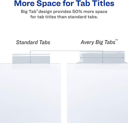 Avery Big Tab Insertable Extra Wide Dividers for 3 Ring Binders, 8-Tab Sets, Clear Tabs, 6 Sets (21940)